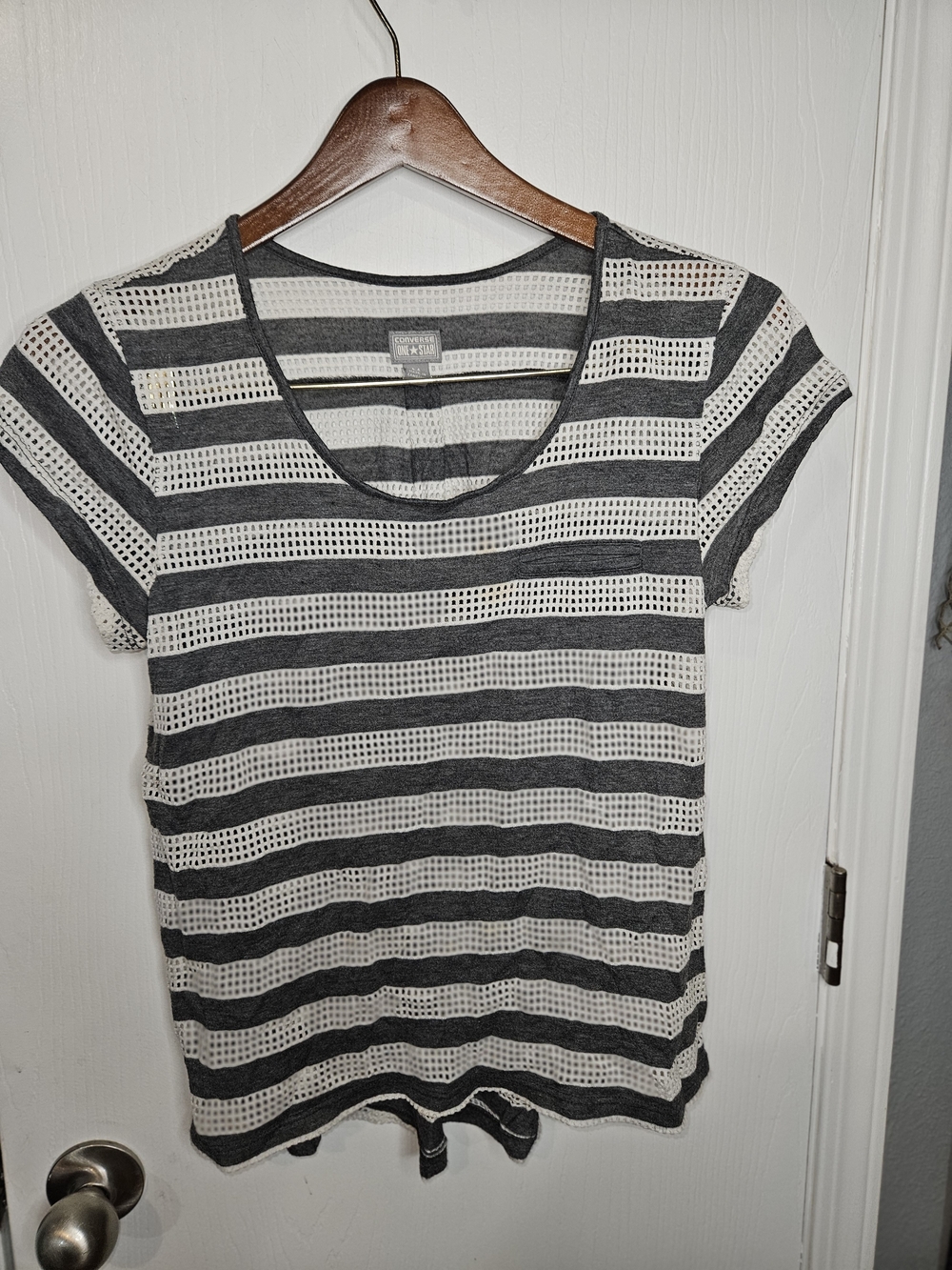 Converse Gray and White Striped Openwork Short Sleeve Tee